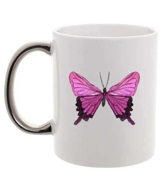 Чашка с цветной ручкой Фіолетово-рожевий метелик Серебро фото