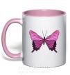Чашка с цветной ручкой Фиолетовая бабочка Нежно розовый фото