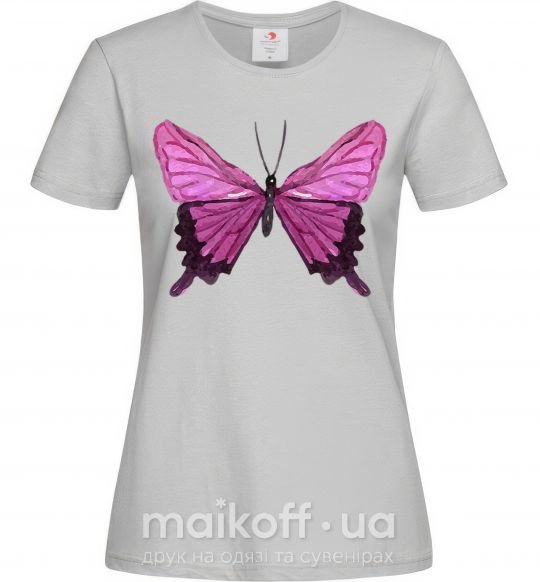 Жіноча футболка Фиолетовая бабочка Сірий фото