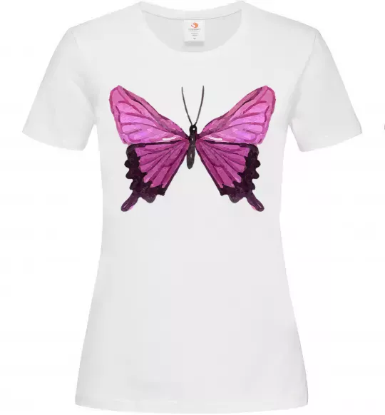 Женская футболка Фіолетово-рожевий метелик Белый фото
