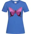 Женская футболка Фіолетово-рожевий метелик Ярко-синий Женская футболка Фіолетово-рожевий метелик Ярко-синий фото