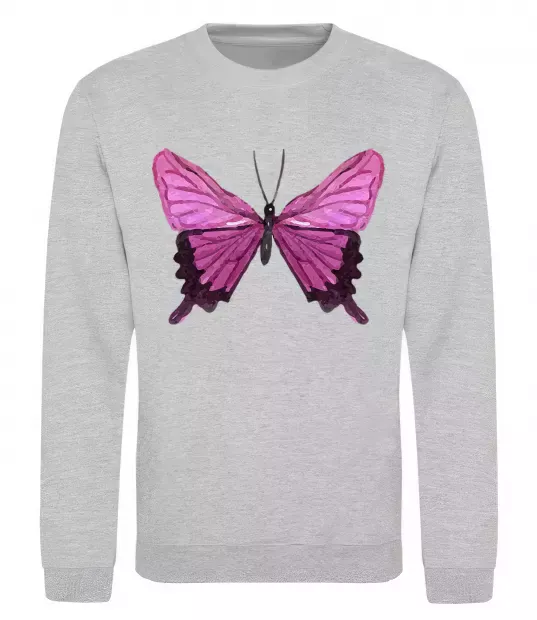 Світшот Фіолетово-рожевий метелик Сірий меланж фото
