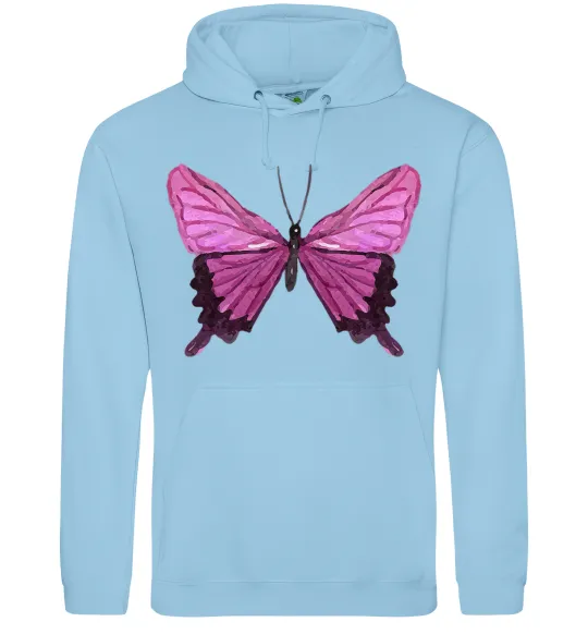 Чоловіча толстовка (худі) Фіолетово-рожевий метелик Блакитний фото