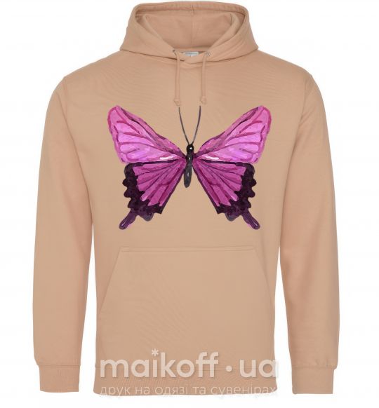 Женская толстовка (худи) Фиолетовая бабочка Песочный фото