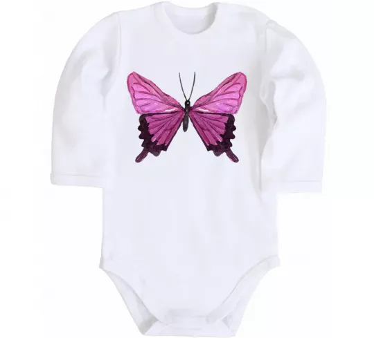Дитячий бодік Фіолетово-рожевий метелик Білий фото