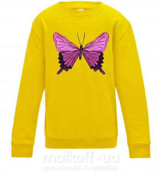 Детский Свитшот Фиолетовая бабочка Солнечно желтый фото