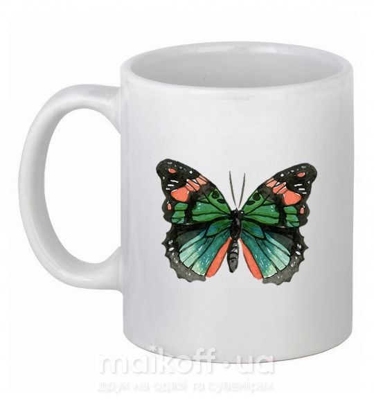 Чашка керамическая Оранжево-зеленая бабочка Белый фото