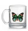 Чашка стеклянная Оранжево-зеленая бабочка Прозрачный фото
