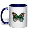 Чашка с цветной ручкой Помаранчево-зелений метелик Глубокий темно-синий фото