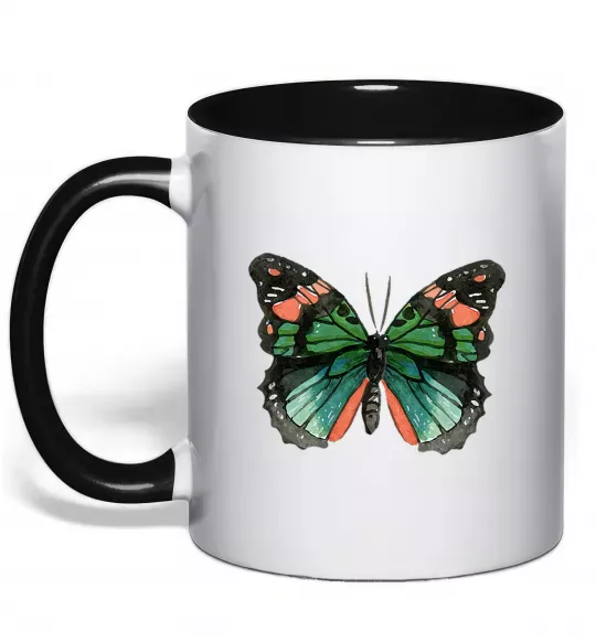 Чашка с цветной ручкой Помаранчево-зелений метелик Черный фото