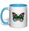 Чашка з кольоровою ручкою Оранжево-зеленая бабочка Блакитний фото