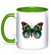 Чашка с цветной ручкой Оранжево-зеленая бабочка Зеленый фото