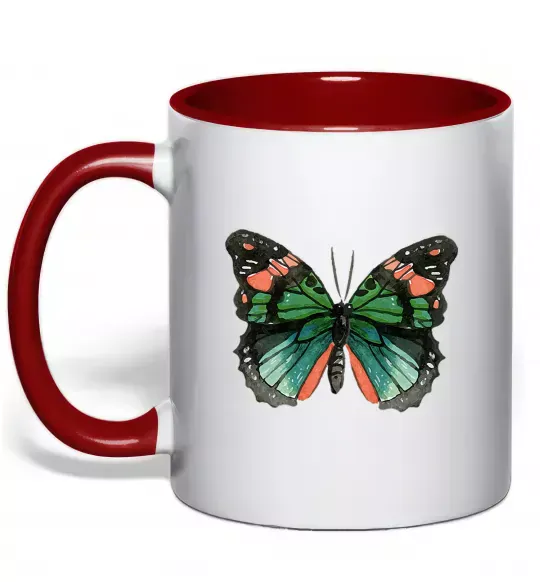 Чашка с цветной ручкой Помаранчево-зелений метелик Красный фото