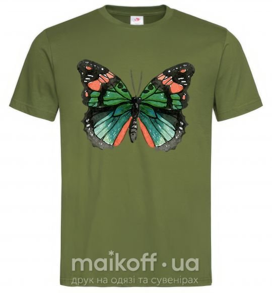 Мужская футболка Оранжево-зеленая бабочка Оливковый фото