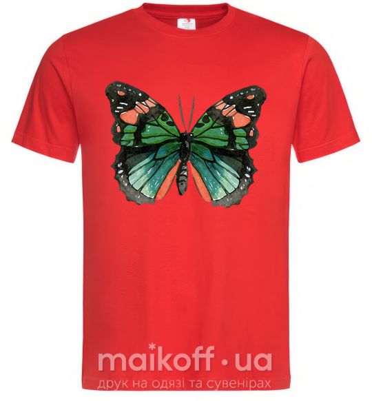 Мужская футболка Оранжево-зеленая бабочка Красный фото