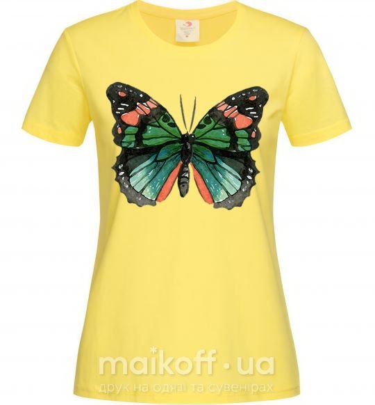 Женская футболка Оранжево-зеленая бабочка Лимонный фото
