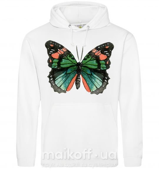 Женская толстовка (худи) Оранжево-зеленая бабочка Белый фото