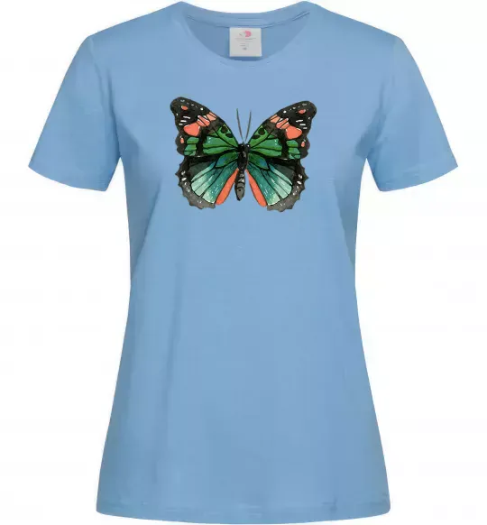 Женская футболка Помаранчево-зелений метелик Голубой фото