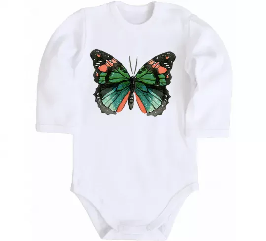 Детский боди Помаранчево-зелений метелик Белый фото