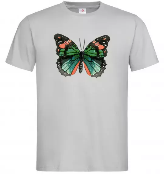 Мужская футболка Помаранчево-зелений метелик Серый фото