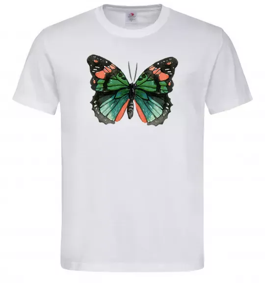 Мужская футболка Помаранчево-зелений метелик Белый фото