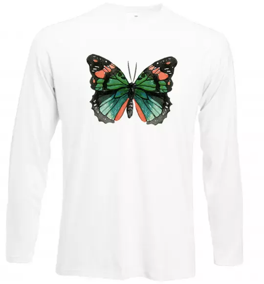 Лонгслив Помаранчево-зелений метелик Белый фото