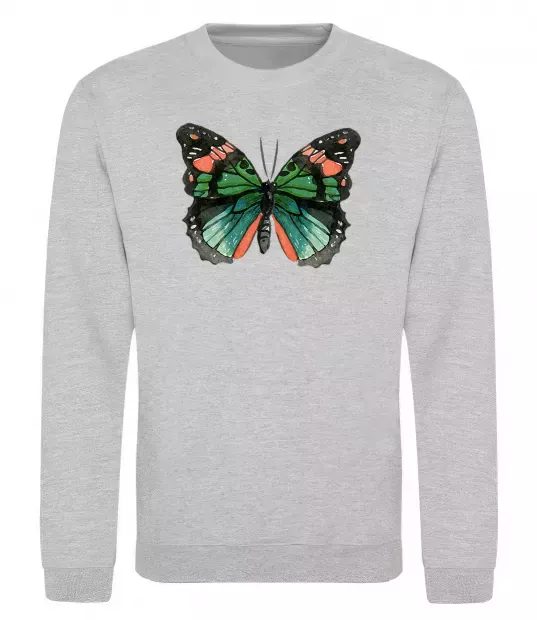 Світшот Помаранчево-зелений метелик Сірий меланж фото