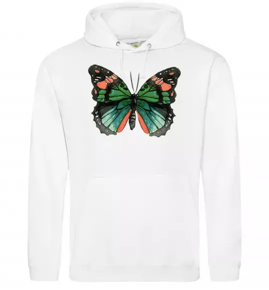 Мужская толстовка (худи) Помаранчево-зелений метелик Белый фото
