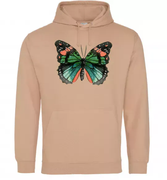 Мужская толстовка (худи) Помаранчево-зелений метелик Песочный фото