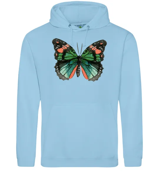 Чоловіча толстовка (худі) Помаранчево-зелений метелик Блакитний фото