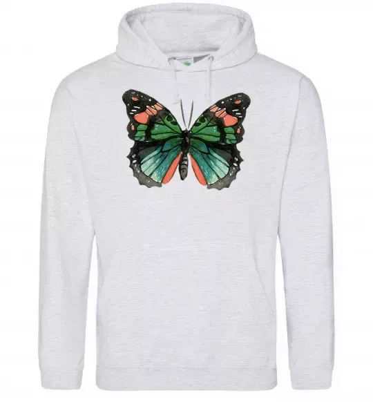 Жіноча толстовка (худі) Помаранчево-зелений метелик Сірий меланж фото