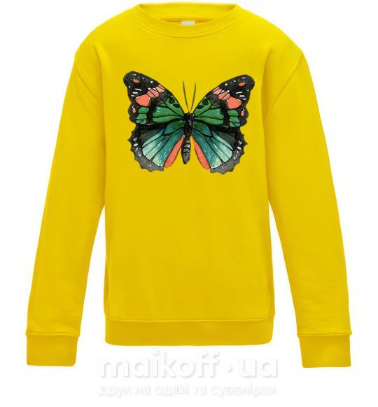Детский Свитшот Оранжево-зеленая бабочка Солнечно желтый фото