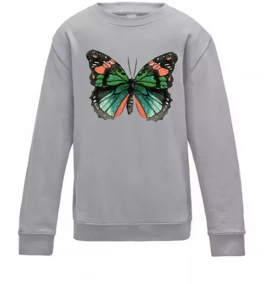 Дитячий світшот Помаранчево-зелений метелик Сірий меланж фото