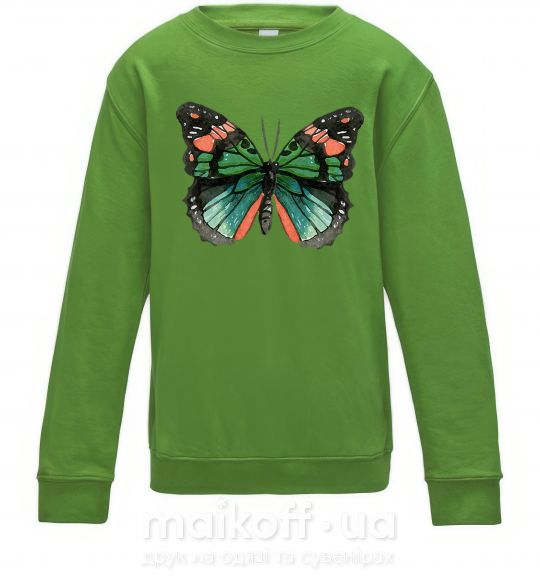 Дитячий світшот Оранжево-зеленая бабочка Лаймовий фото