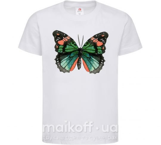 Детская футболка Оранжево-зеленая бабочка Белый фото