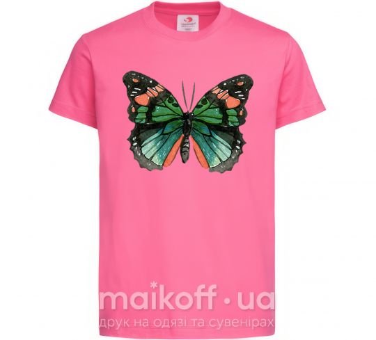 Детская футболка Оранжево-зеленая бабочка Ярко-розовый фото