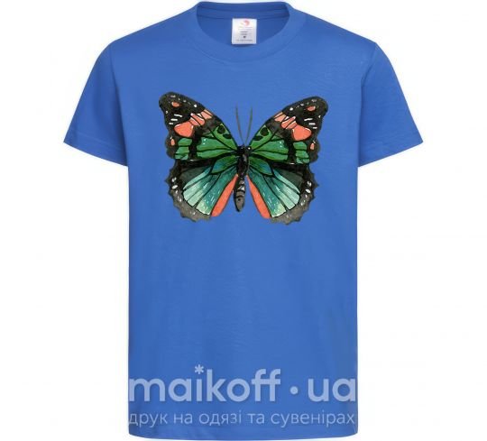 Дитяча футболка Оранжево-зеленая бабочка Яскраво-синій фото