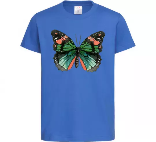 Детская футболка Помаранчево-зелений метелик Ярко-синий фото