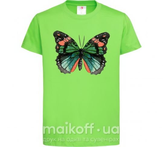 Дитяча футболка Оранжево-зеленая бабочка Лаймовий фото