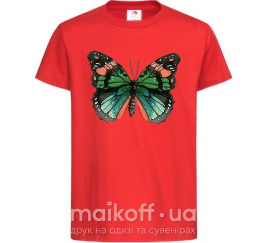 Детская футболка Оранжево-зеленая бабочка Красный фото