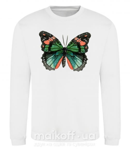 Свитшот Оранжево-зеленая бабочка Белый фото