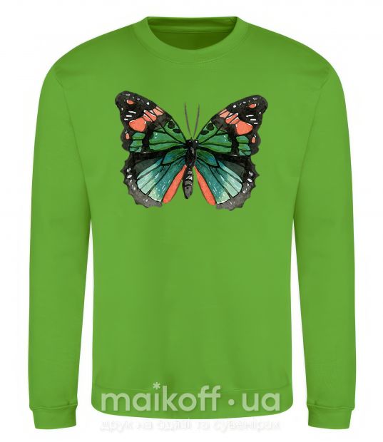 Світшот Оранжево-зеленая бабочка Лаймовий фото