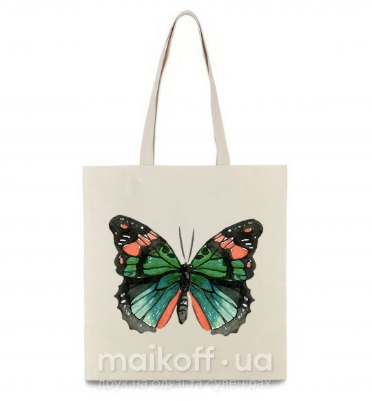 Еко-сумка Оранжево-зеленая бабочка Бежевий фото