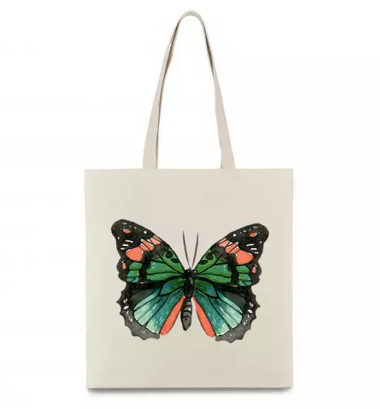 Еко-сумка Помаранчево-зелений метелик Бежевий фото