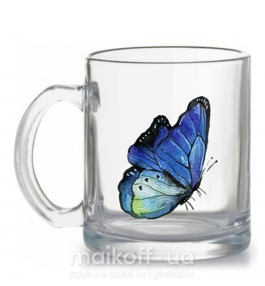 Чашка стеклянная Blue butterfly Прозрачный фото