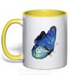 Чашка с цветной ручкой Blue butterfly Солнечно желтый фото