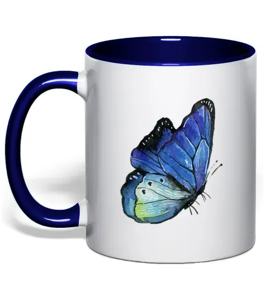 Чашка с цветной ручкой Blue butterfly Глубокий темно-синий фото