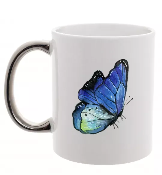 Чашка с цветной ручкой Blue butterfly Серебро фото