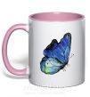 Чашка з кольоровою ручкою Blue butterfly Ніжно рожевий фото