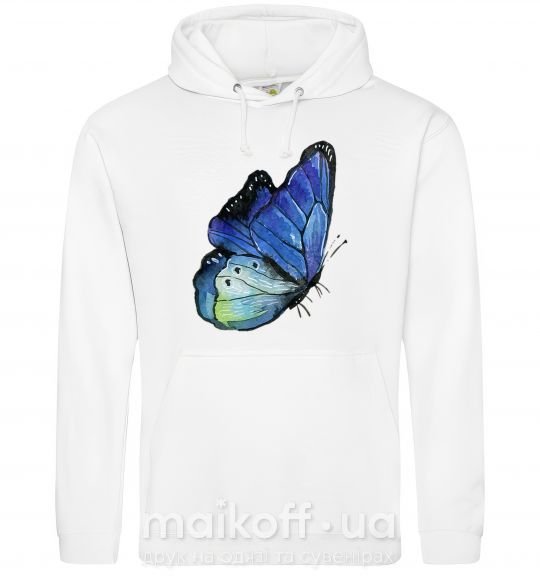 Мужская толстовка (худи) Blue butterfly Белый фото